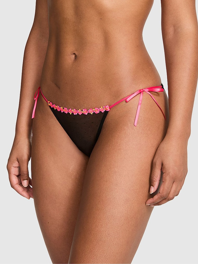 Victoria's Secret Pink Black Bikini Hibiscus Embroidery Knickers - Image 1 of 2 Victoria's Secret Pink Black Bikini Hibiscus Embroidery Knickers - Image 1 of 2