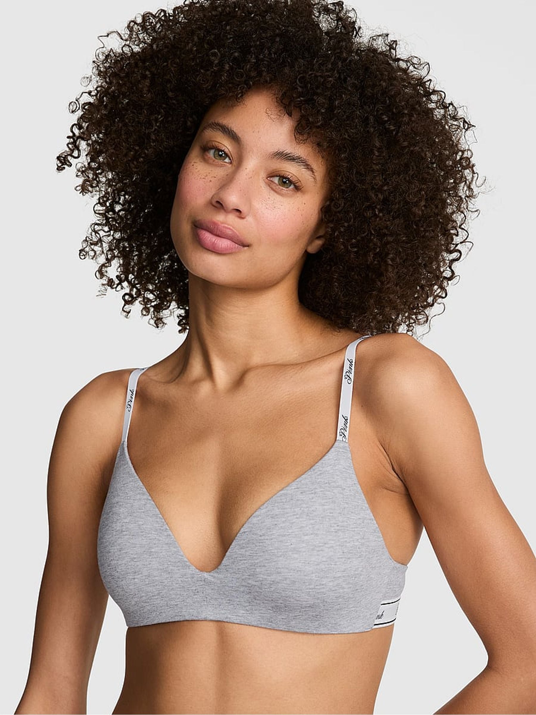 Victoria's Secret PINK Medium Heather Grey Non Wired Push Up Logo Bra