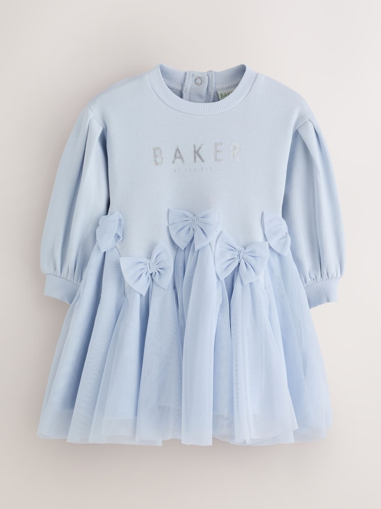 Plavo - Baker by Ted Baker Bow Mesh Godet Sweat Dress - Slika 1 od 8 Plavo - Baker by Ted Baker Bow Mesh Godet Sweat Dress - Slika 1 od 8