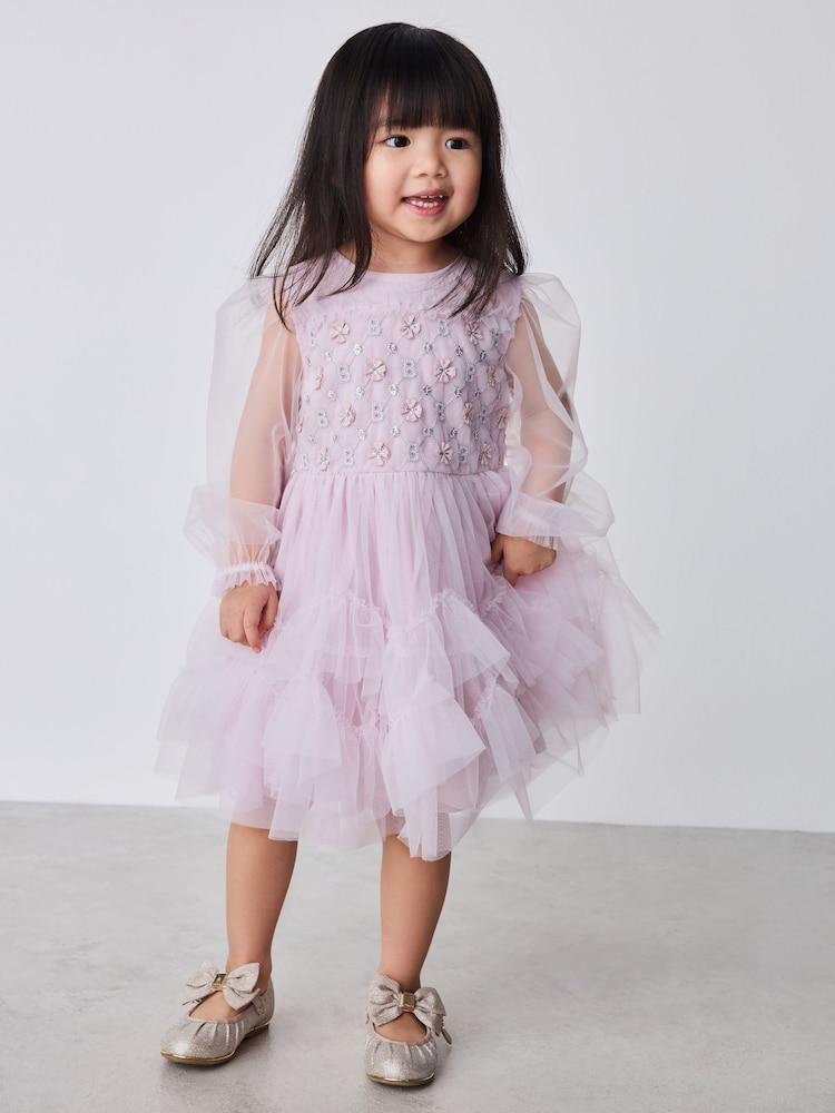 Baker by Ted Baker Pink Mesh Long Sleeve Embroidered Detail Dress - Image 1 of 15 Baker by Ted Baker Pink Mesh Long Sleeve Embroidered Detail Dress - Image 1 of 15