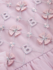 Baker by Ted Baker Pink Mesh Long Sleeve Embroidered Detail Dress - Image 11 of 15
