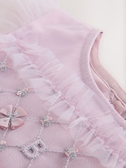 Baker by Ted Baker Pink Mesh Long Sleeve Embroidered Detail Dress - Image 12 of 15