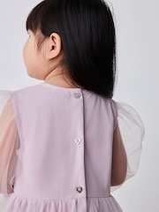 Baker by Ted Baker Pink Mesh Long Sleeve Embroidered Detail Dress - Image 6 of 15