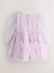 Baker by Ted Baker Pink Mesh Long Sleeve Embroidered Detail Dress - Image 8 of 15