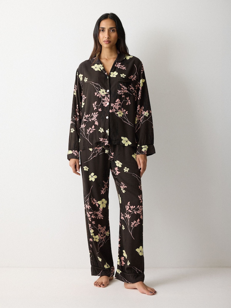 Jigsaw Brown Chinoiserie Printed Pyjamas - Image 1 of 4 Jigsaw Brown Chinoiserie Printed Pyjamas - Image 1 of 4