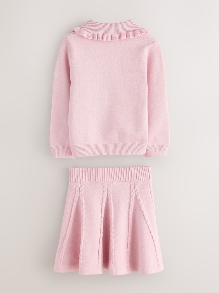 Baker by Ted Baker Pink 2 Piece Knitted Collar Top & Skirt Set - Image 2 of 7 Baker by Ted Baker Pink 2 Piece Knitted Collar Top & Skirt Set - Image 2 of 7