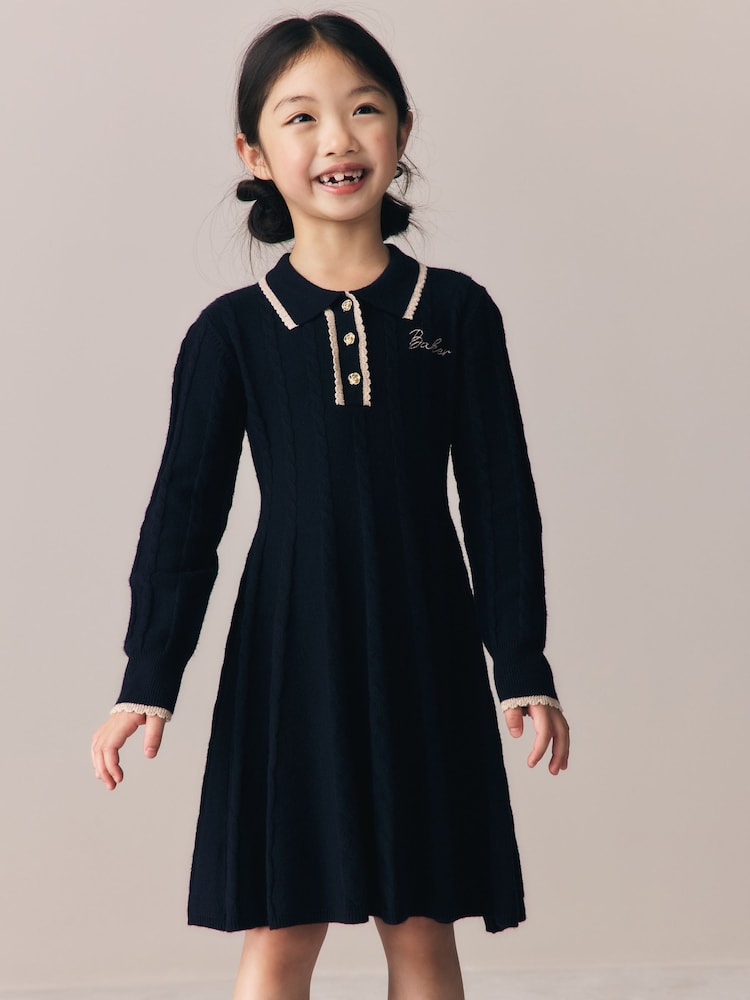 Baker by Ted Baker Navy Cable Knit Collared Dress - Image 1 of 10