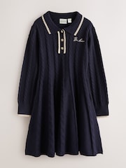 Baker by Ted Baker Navy Cable Knit Collared Dress - Image 5 of 10