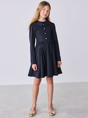 海軍藍 - Baker by Ted Baker Lace Collar Pleated Ponte Dress - 圖片 1/11
