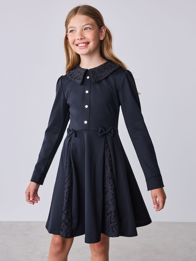 海軍藍 - Baker by Ted Baker Lace Collar Pleated Ponte Dress - 圖片 2/11