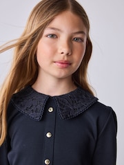 海軍藍 - Baker by Ted Baker Lace Collar Pleated Ponte Dress - 圖片 5/11