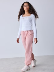 Baker by Ted Baker Pink 2 Piece Ribbed Top & Nylon Balloon Shape Trousers Set - Image 1 of 6