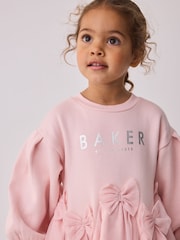 Baker by Ted Baker Pink Bow Mesh Godet Sweat Dress - Image 6 of 10