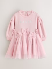 Baker by Ted Baker Pink Bow Mesh Godet Sweat Dress - Image 7 of 10
