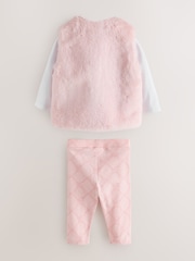 Baker by Ted Baker 3 Piece Fur Gilet T-Shirt & Printed Leggings Set - Imagen 2 de 10