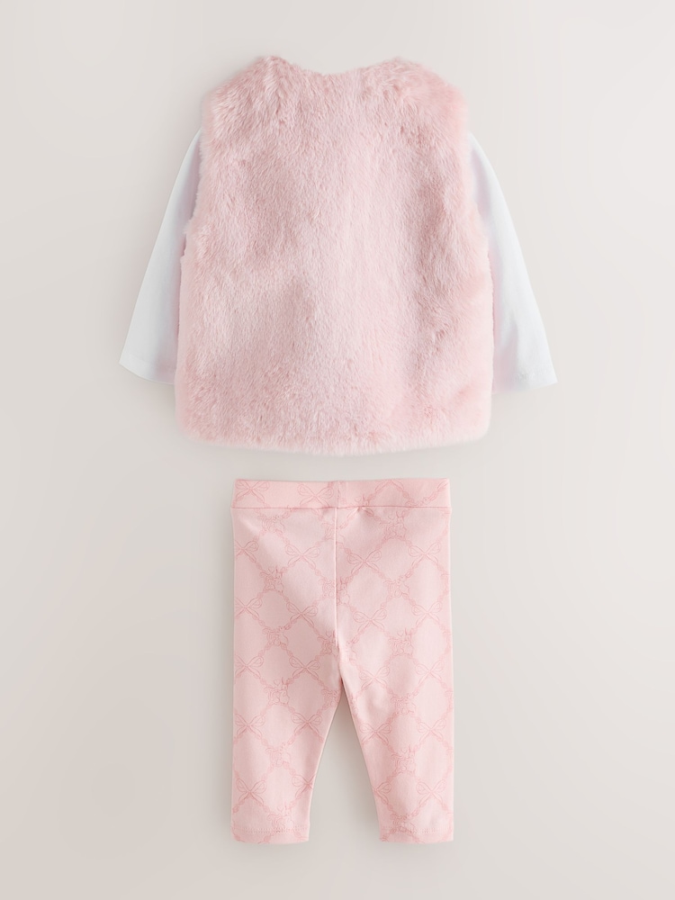 Baker by Ted Baker 3 Piece Fur Gilet T-Shirt & Printed Leggings Set - Imagen 2 de 10