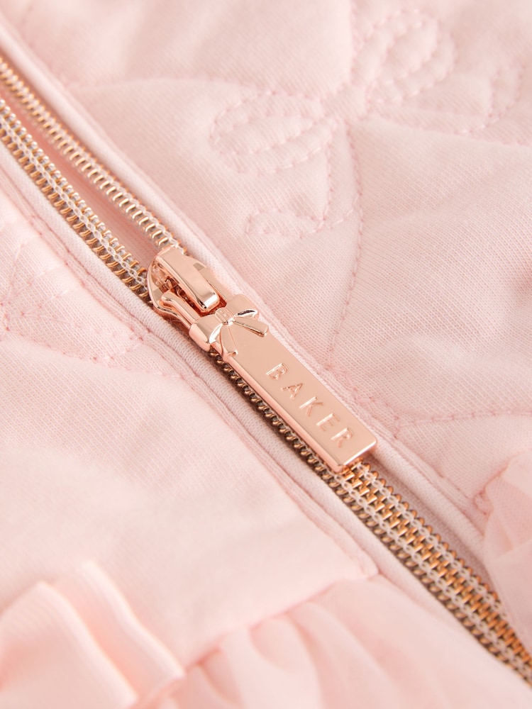 Baker by Ted Baker Blush Pink B Jacquard Quilted Mesh Peplum Pramsuit - Image 7 of 7 Baker by Ted Baker Blush Pink B Jacquard Quilted Mesh Peplum Pramsuit - Image 7 of 7