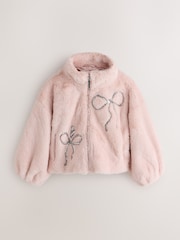 Baker by Ted Baker Pink Bow Sequin Embellished Faux Fur Coat - Image 5 of 11