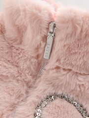 Baker by Ted Baker Pink Bow Sequin Embellished Faux Fur Coat - Image 9 of 11