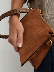 Reiss Tan Avery Embossed Suede and Leather Top-Handle Bag - Image 1 of 7