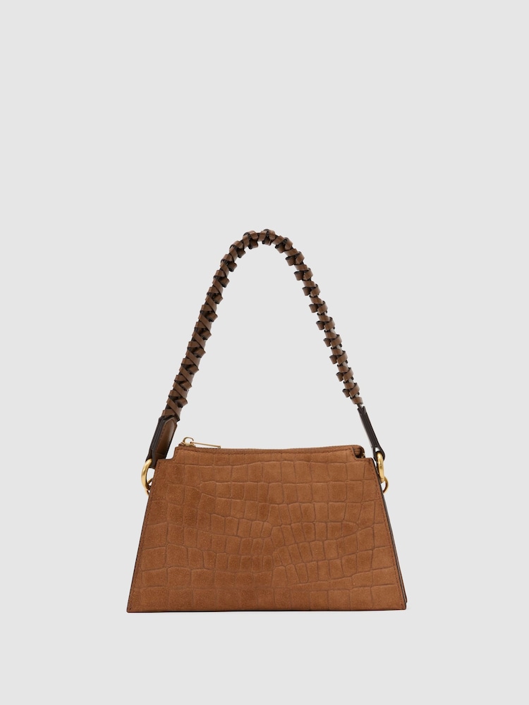 Reiss Tan Avery Embossed Suede and Leather Top-Handle Bag - Image 2 of 7 Reiss Tan Avery Embossed Suede and Leather Top-Handle Bag - Image 2 of 7