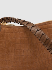 Reiss Tan Avery Embossed Suede and Leather Top-Handle Bag - Image 6 of 7