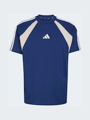 adidas Blue Seasonal Essentials Colorblock T-Shirt - Image 6 of 6