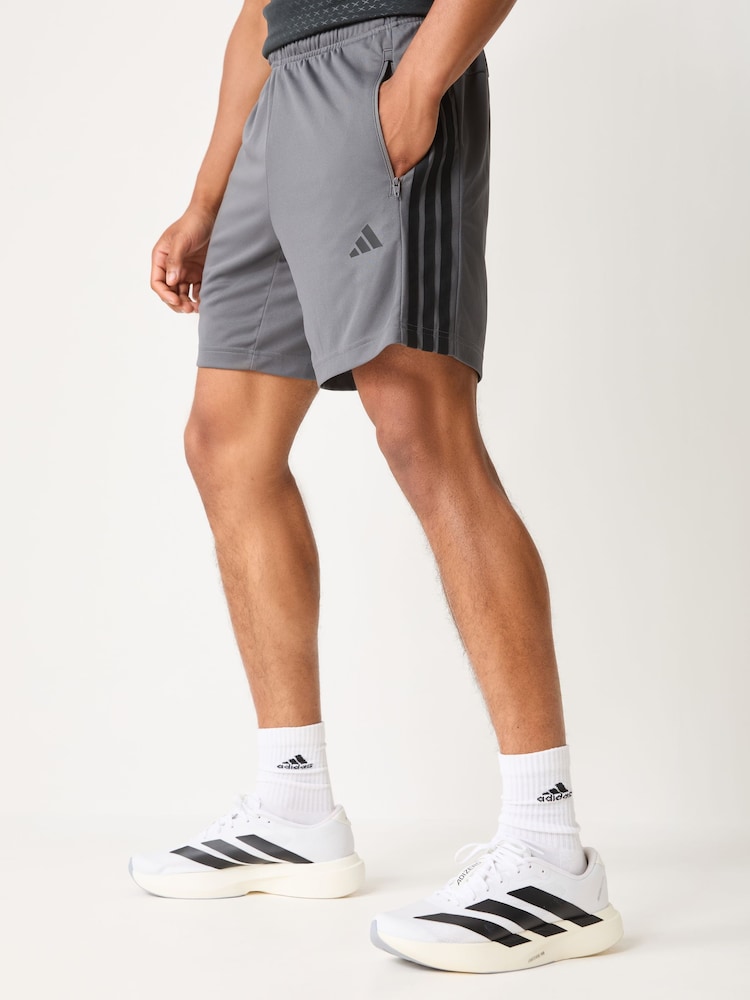 adidas Grey Workout Essentials Base 3-Stripes Pique Short 7Inch - Image 1 of 5