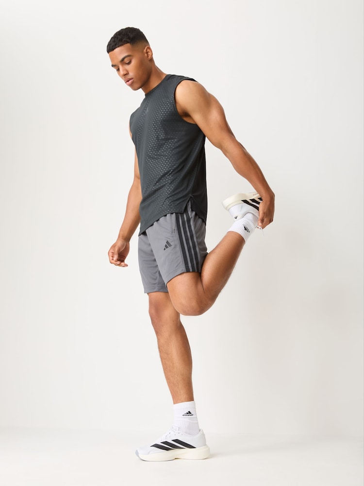 adidas Grey Workout Essentials Base 3-Stripes Pique Short 7Inch - Image 2 of 5
