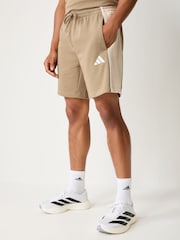 adidas Beige Seasonal Essentials Colorblock Fleece Shorts - Image 1 of 3
