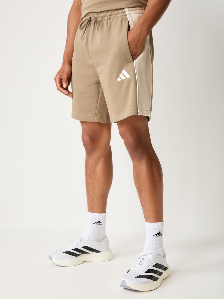 adidas Beige Seasonal Essentials Colorblock Fleece Shorts - Image 1 of 3