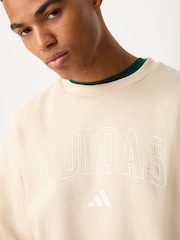 adidas Beige Seasonal Essentials Collegiate Fleece Crew Sweatshirt - Image 4 of 5