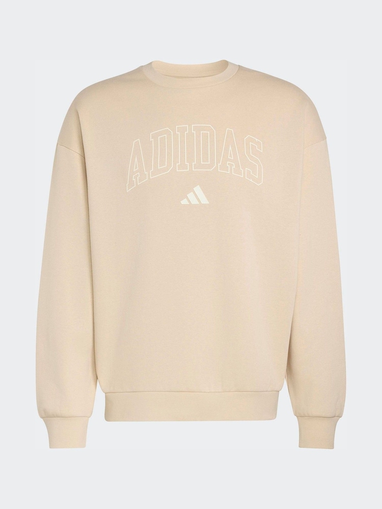 adidas Beige Seasonal Essentials Collegiate Fleece Crew Sweatshirt - Image 5 of 5 adidas Beige Seasonal Essentials Collegiate Fleece Crew Sweatshirt - Image 5 of 5