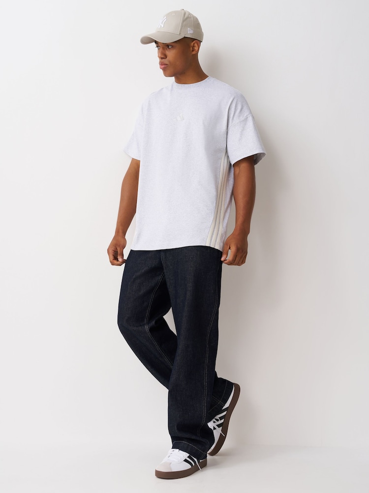 adidas Grey Adidas Kit 3-Stripes Loose T-Shirt - Image 2 of 5 adidas Grey Adidas Kit 3-Stripes Loose T-Shirt - Image 2 of 5