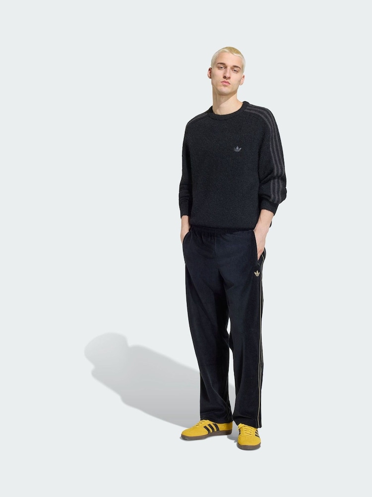 adidas Originals Black 3S Knit Crew Neck Sweat Top - Image 1 of 7