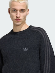 adidas Originals Black 3S Knit Crew Neck Sweat Top - Image 4 of 7