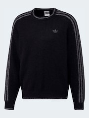 adidas Originals Black 3S Knit Crew Neck Sweat Top - Image 7 of 7