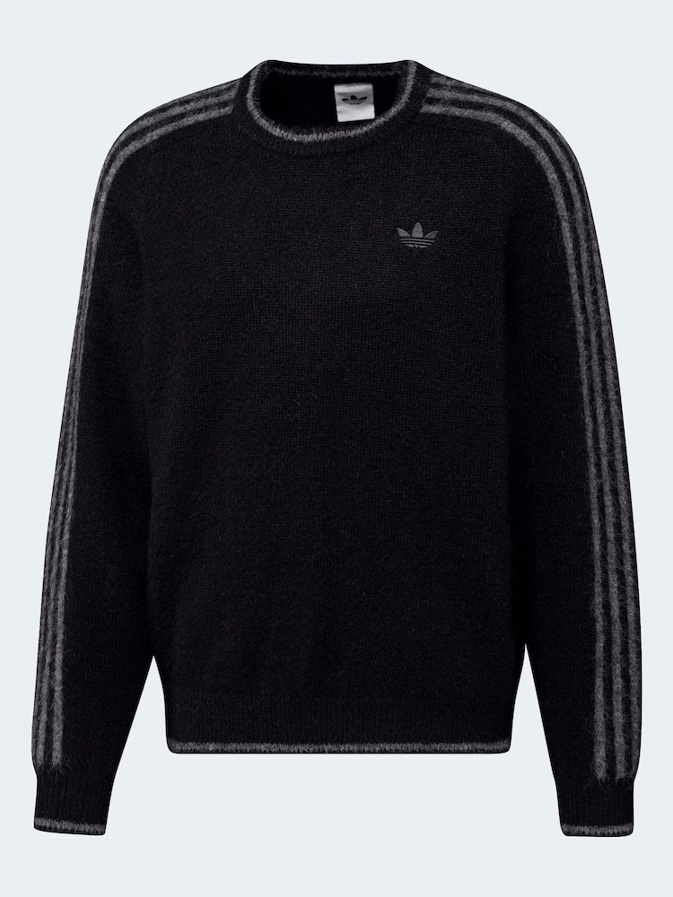 adidas Originals Black 3S Knit Crew Neck Sweat Top - Image 7 of 7