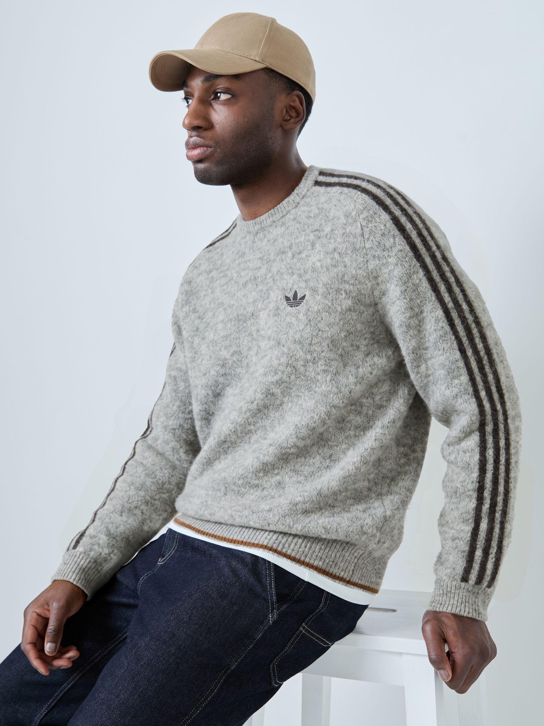 Buy adidas Originals Grey 3S Knit Crew Neck Sweat Top from Next USA