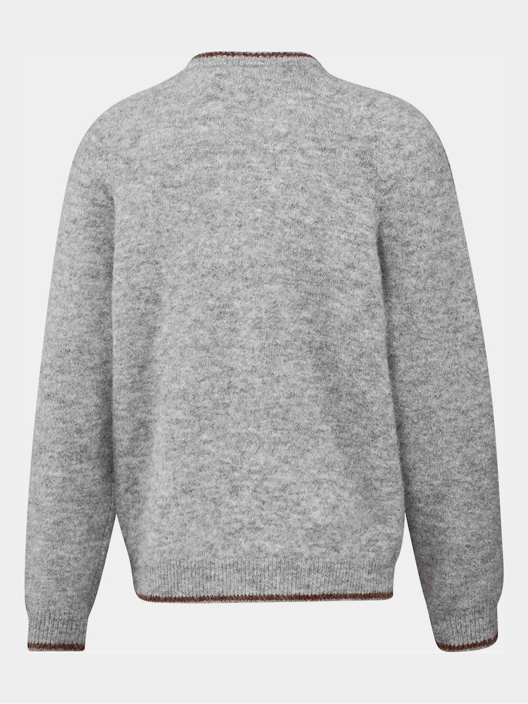 adidas Originals Grey 3S Knit Crew Neck Sweat Top - Image 8 of 8 adidas Originals Grey 3S Knit Crew Neck Sweat Top - Image 8 of 8