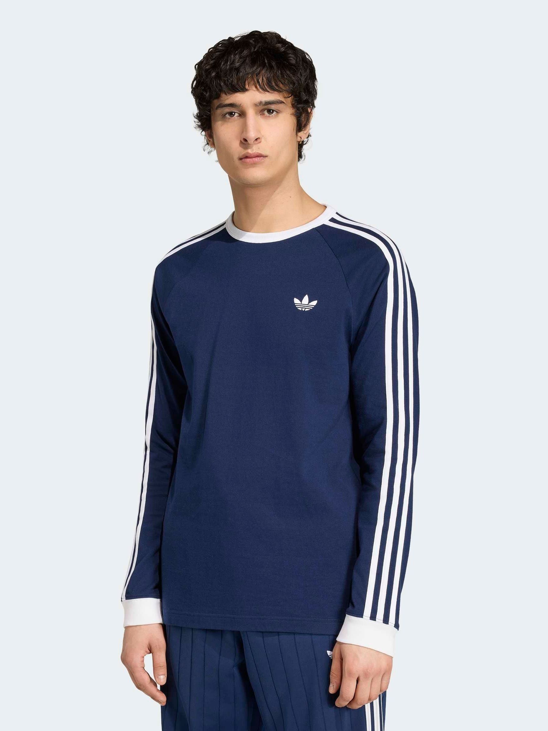 Buy adidas Originals Blue 3-Stripes Long Sleeve T-Shirt from the