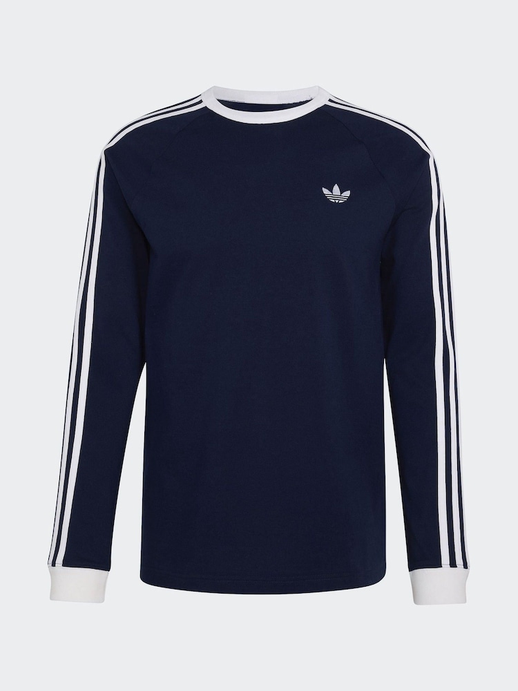 adidas Originals Blue 3-Stripes Long Sleeve T-Shirt - Image 1 of 1