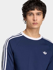 adidas Originals Blue 3-Stripes Long Sleeve T-Shirt - Image 3 of 6