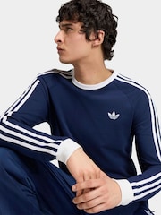 adidas Originals Blue 3-Stripes Long Sleeve T-Shirt - Image 5 of 6