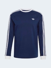 adidas Originals Blue 3-Stripes Long Sleeve T-Shirt - Image 6 of 6