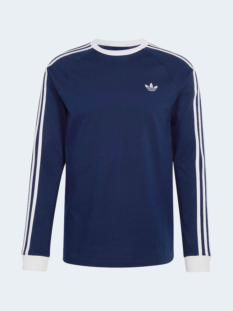 adidas Originals Blue 3-Stripes Long Sleeve T-Shirt - Image 6 of 6 adidas Originals Blue 3-Stripes Long Sleeve T-Shirt - Image 6 of 6