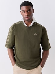 adidas Originals Green Adicolor 3-Stripes Oversized  T-Shirt - Image 1 of 5