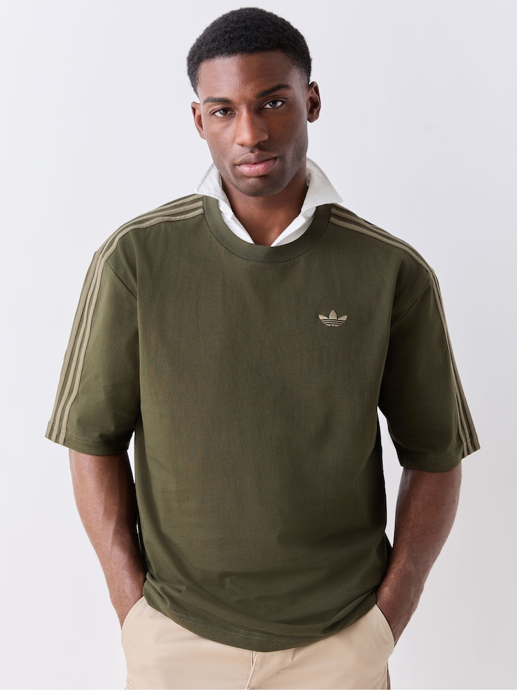 adidas Originals Green Adicolor 3-Stripes Oversized  T-Shirt - Image 1 of 5