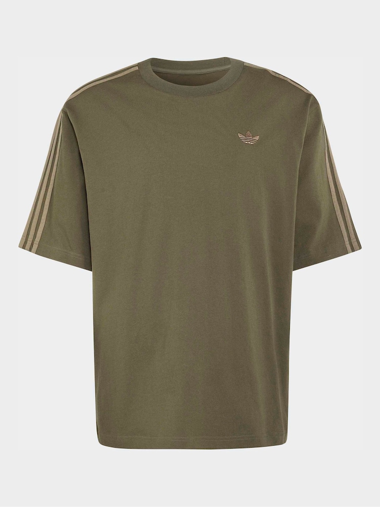 adidas Originals Green Adicolor 3-Stripes Oversized  T-Shirt - Image 5 of 5