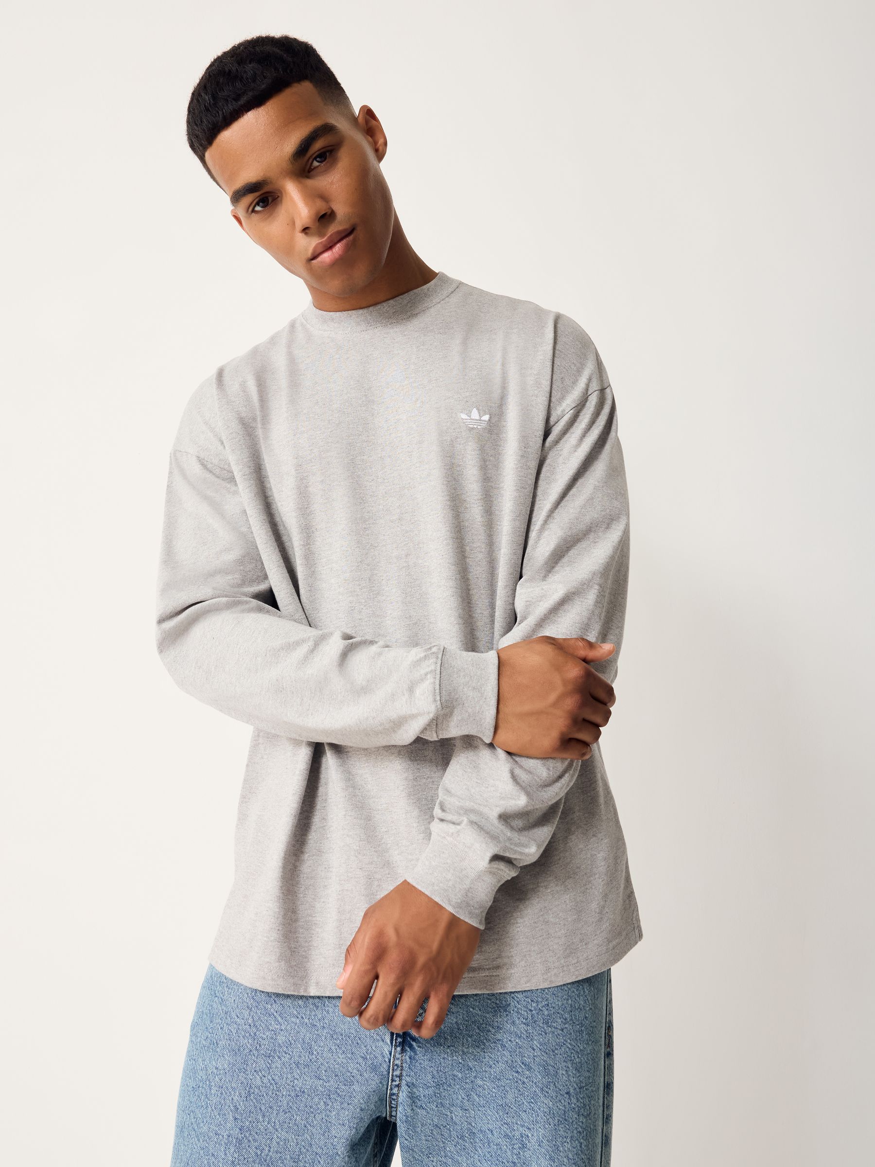 Buy adidas Originals Grey Trefoil Essentials Longsleeve T-Shirt